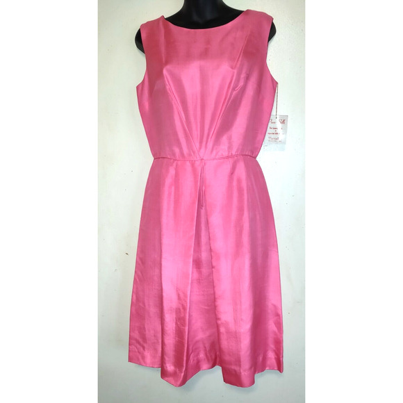 Vintage Carol Brent Silk Dress. HOT PINK w/Tag 60s Made in USA EASTER Sz 16 - Picture 2 of 16